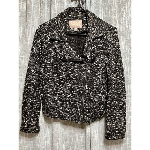 Banana Republic Moto Jacket Women’s Size 8 Black/White Heather Knit Full Zip - Picture 1 of 15